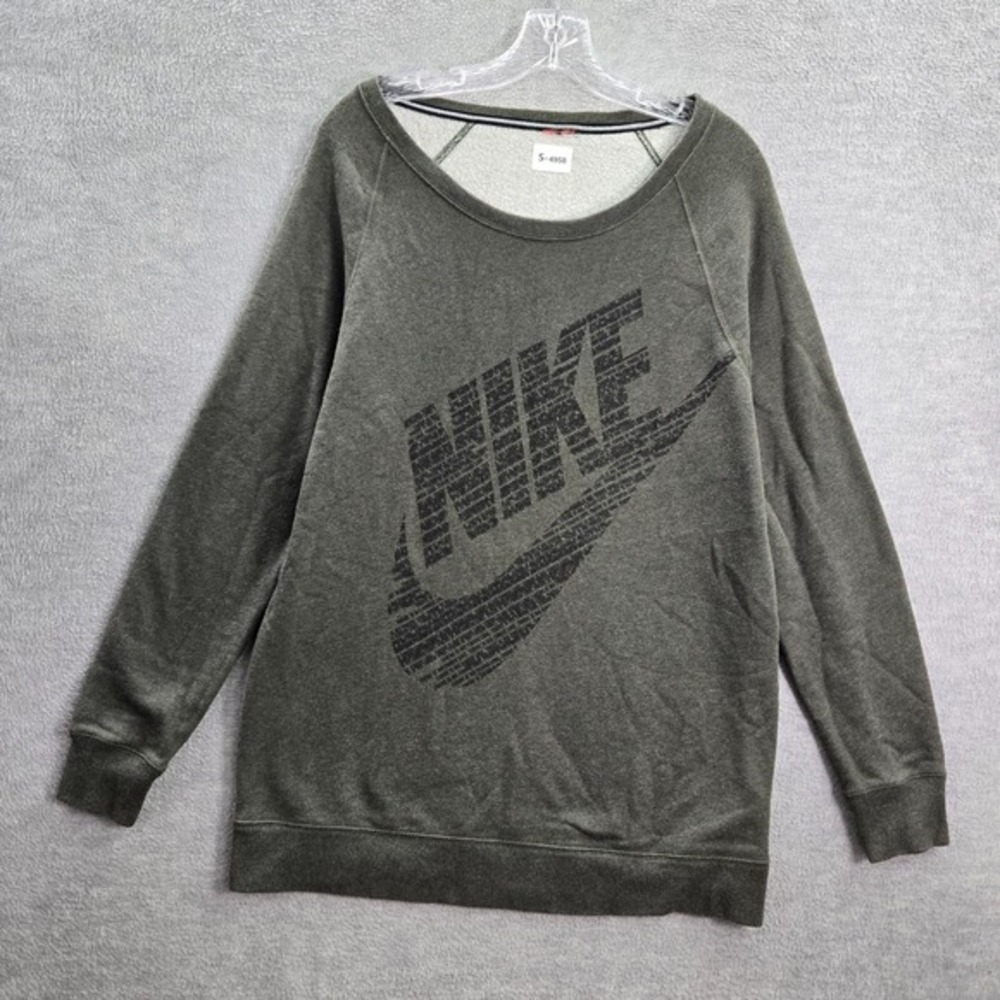 Nike Women Sweatshirt Small Green Swoosh Logo Round Neck‎ Long Sleeve Pullover